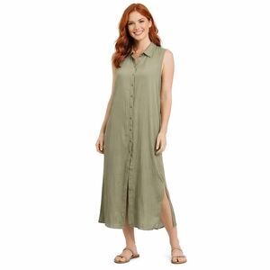 Joie Women's Sleeveless Olive Green Button-Up Rayon Dress Size Large